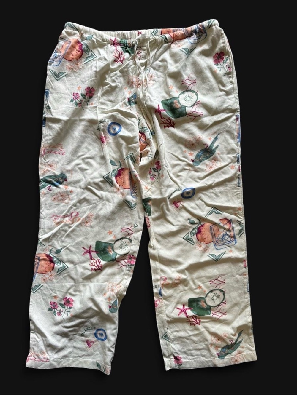 Cream Printed Casual Lounge Pants with drawstring Waist